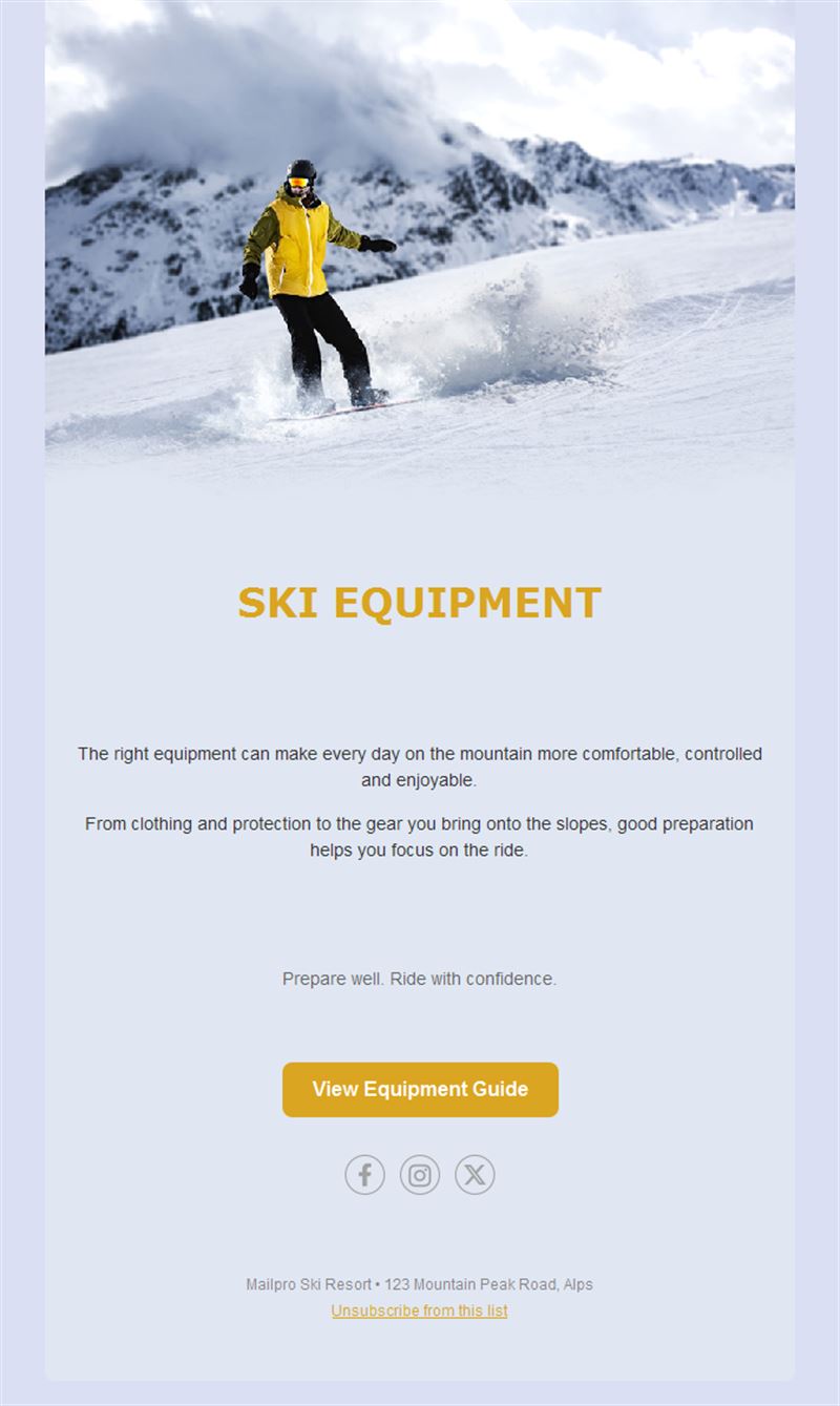 Ski equipment guide email template