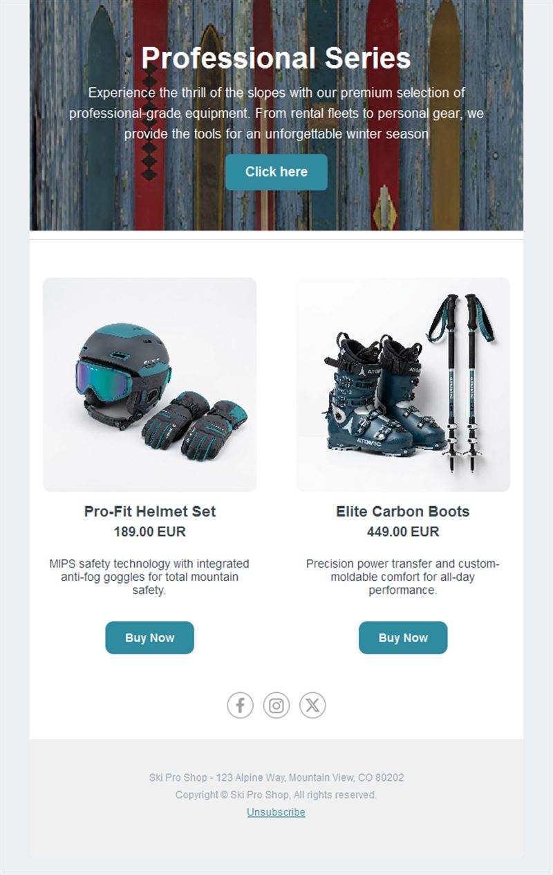 Professional ski equipment shop email
