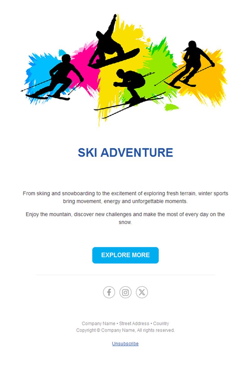 Colorful ski adventure email