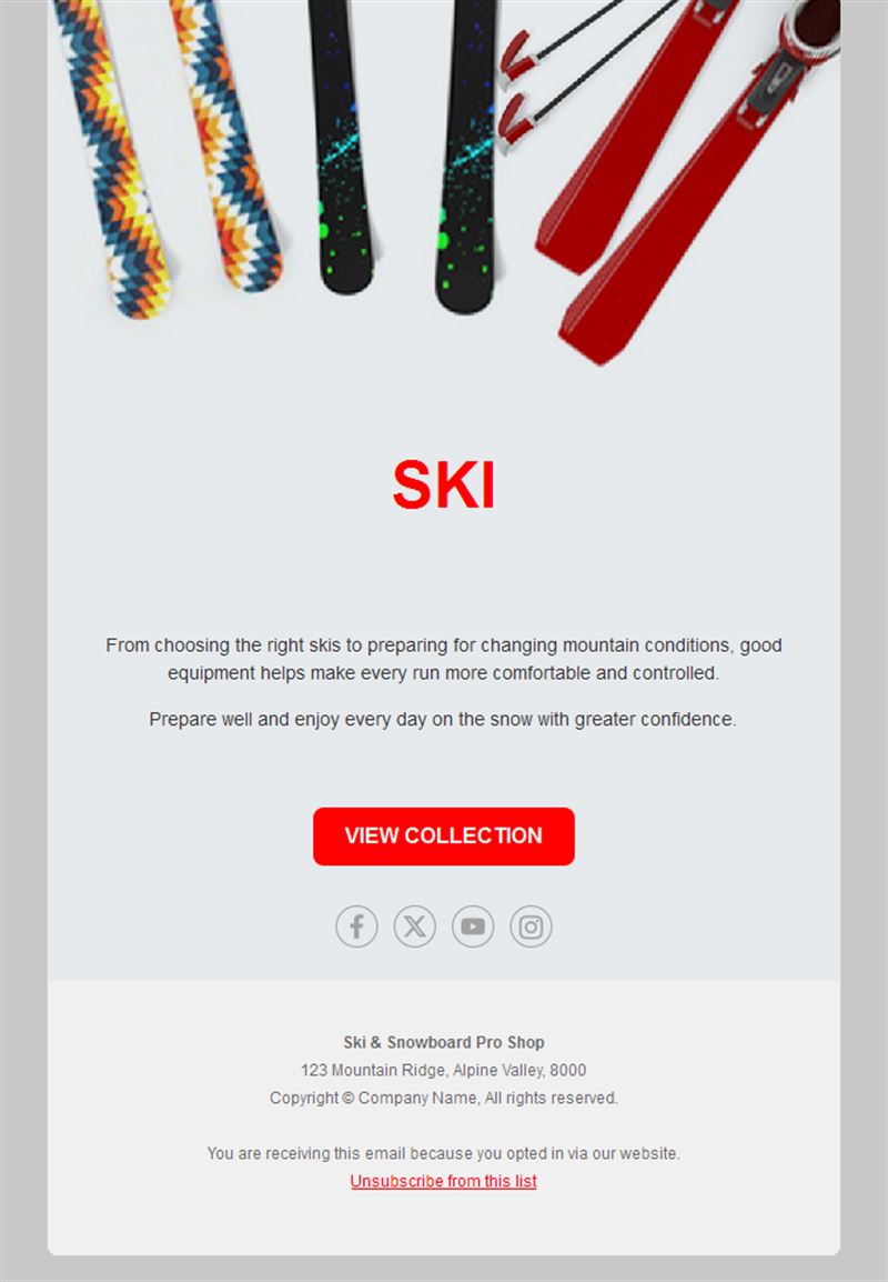 Ski shop collection email template