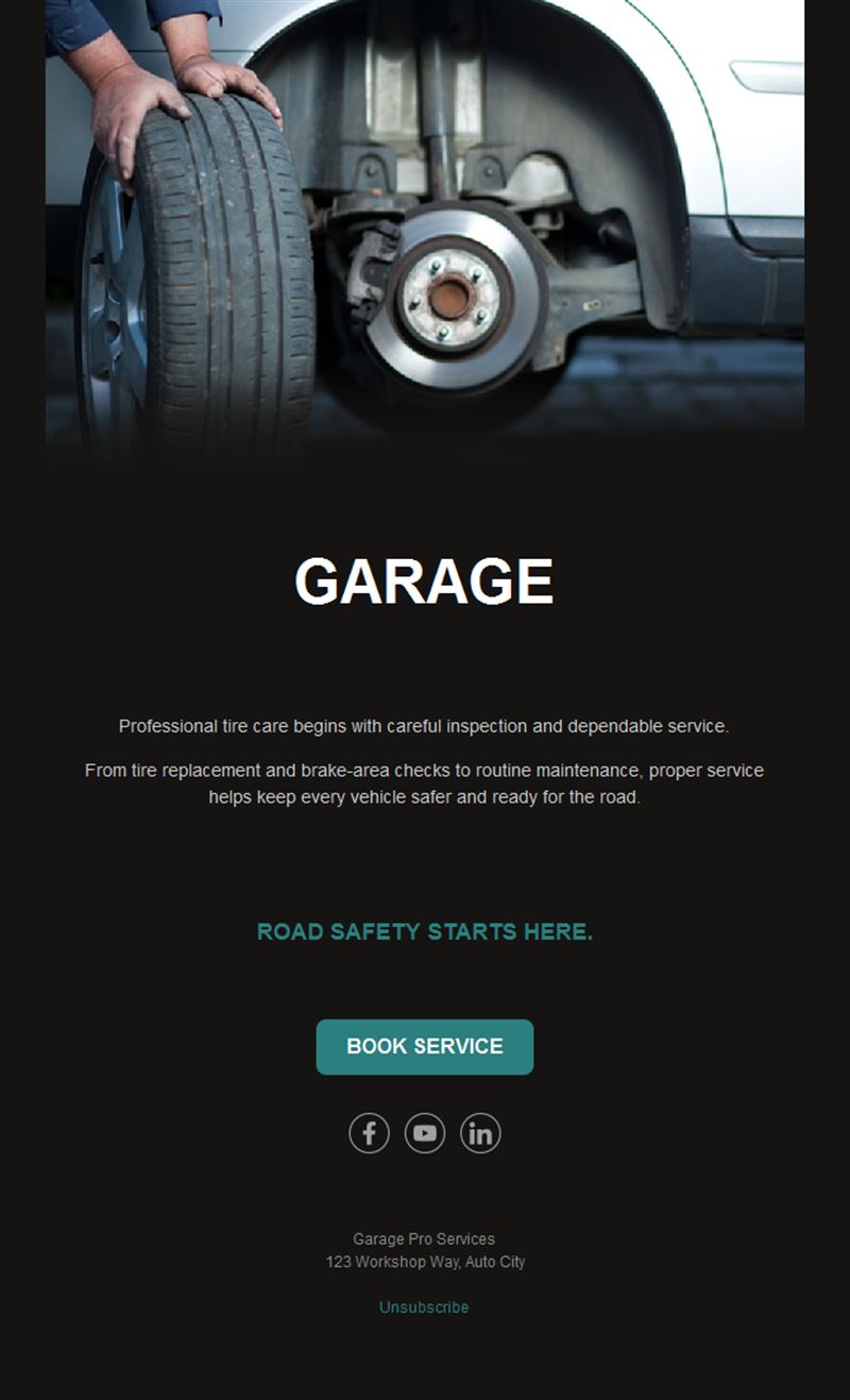 Tires and brakes garage email template