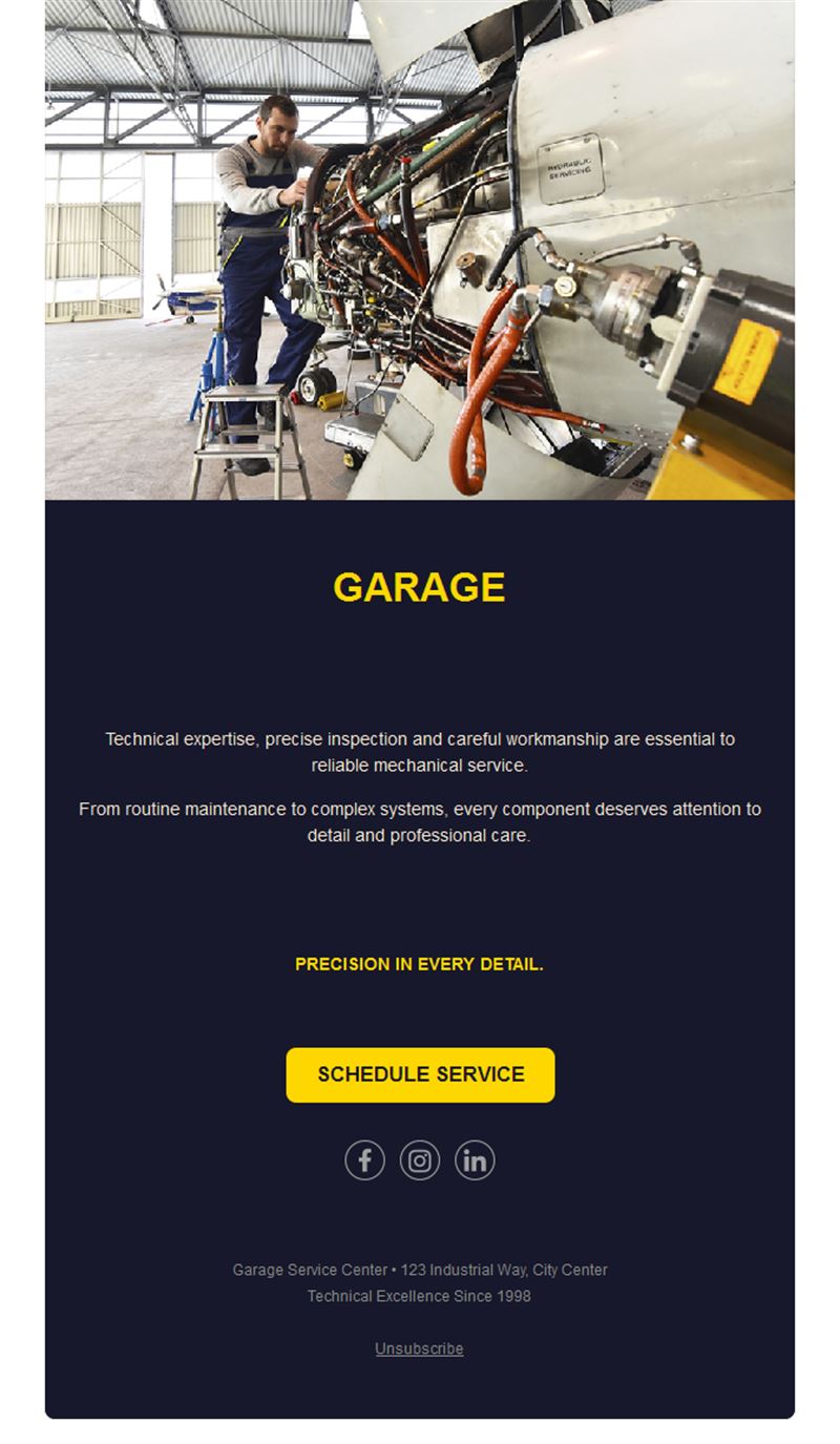 Navy and yellow garage email template