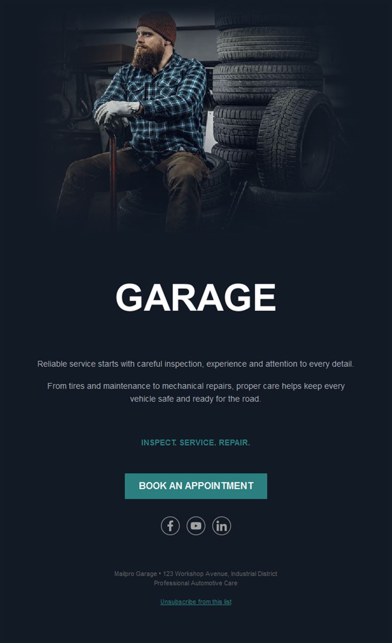 Tire shop appointment email template