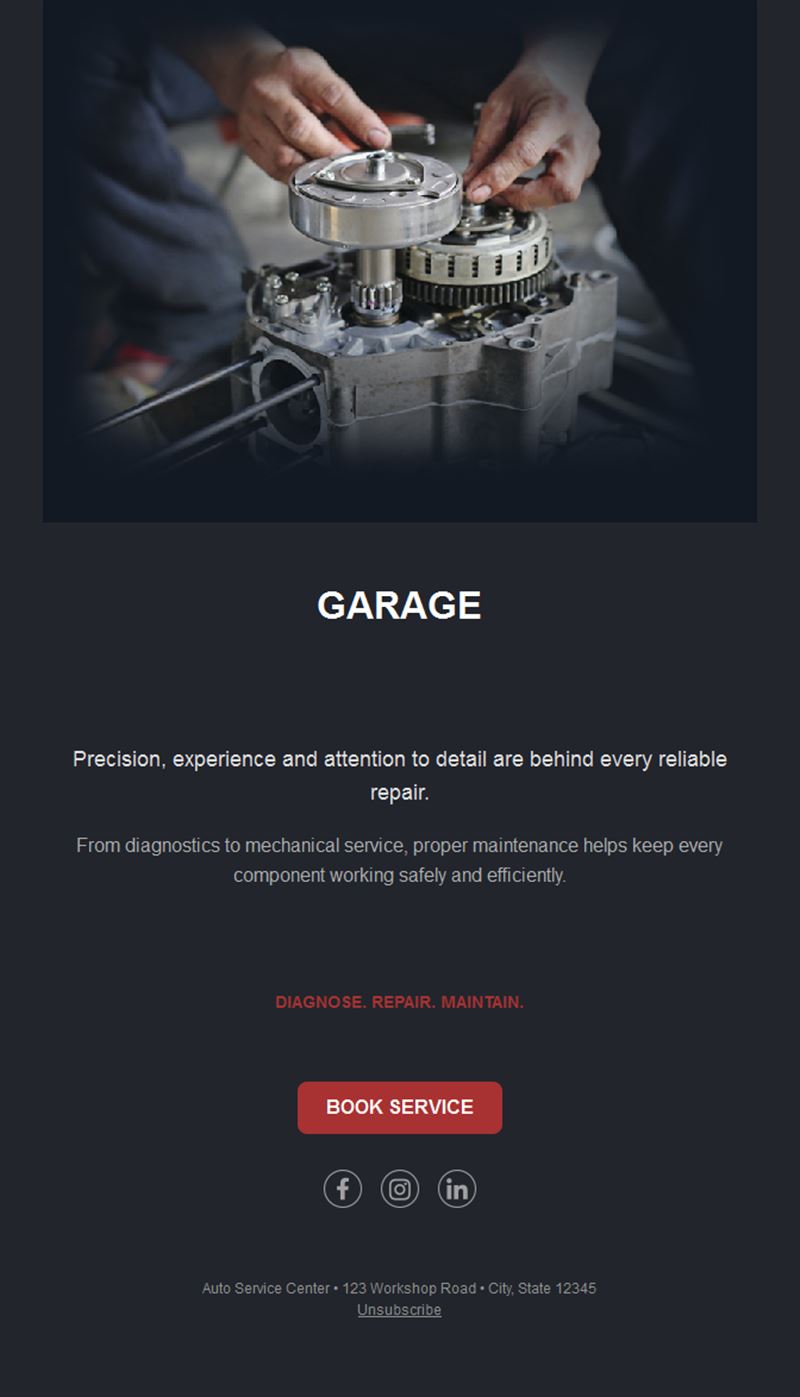 Mechanical repair garage email template