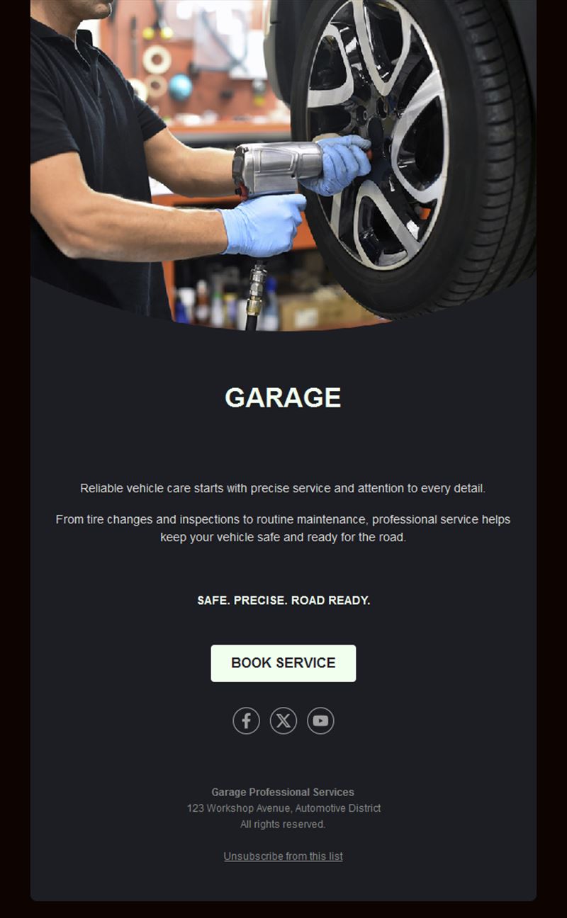 Tire change garage email template