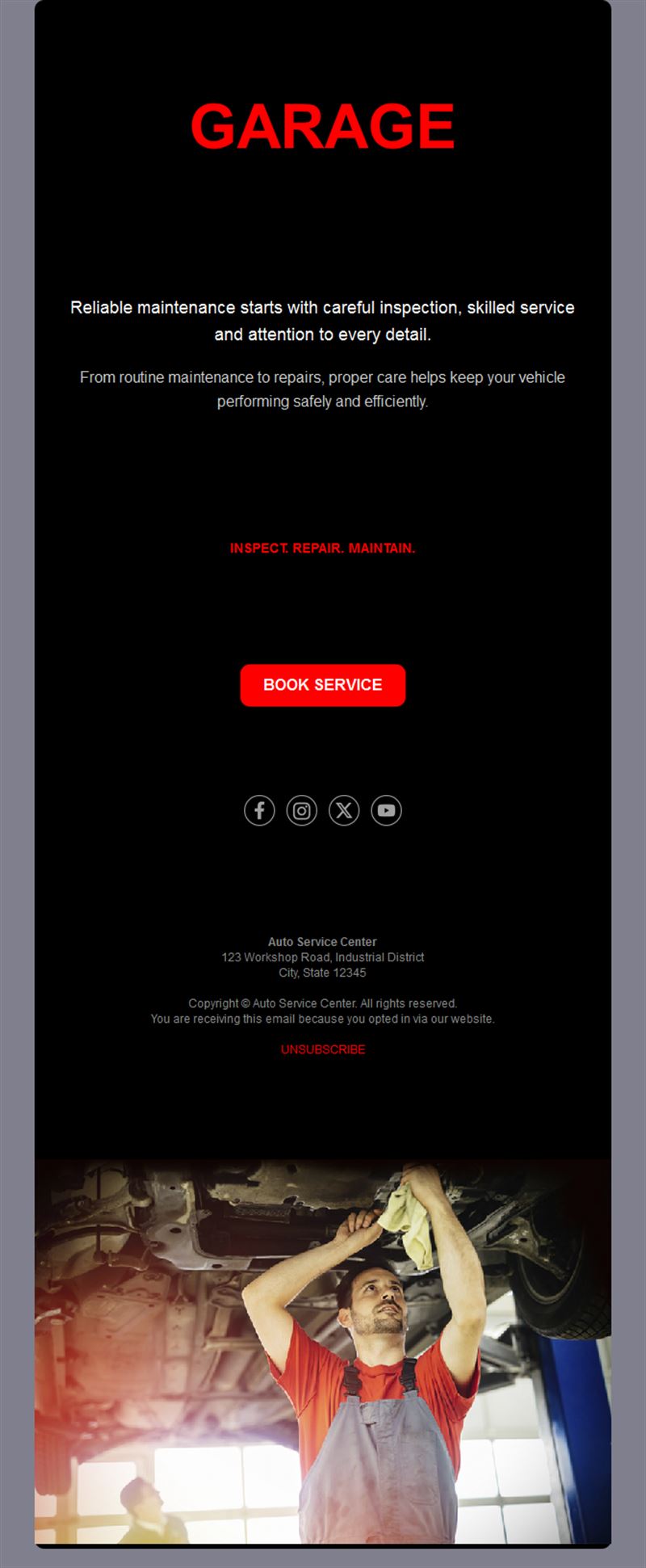 Black and red garage campaign email