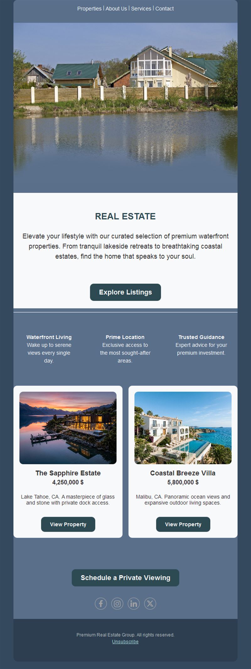 Waterfront property real estate email