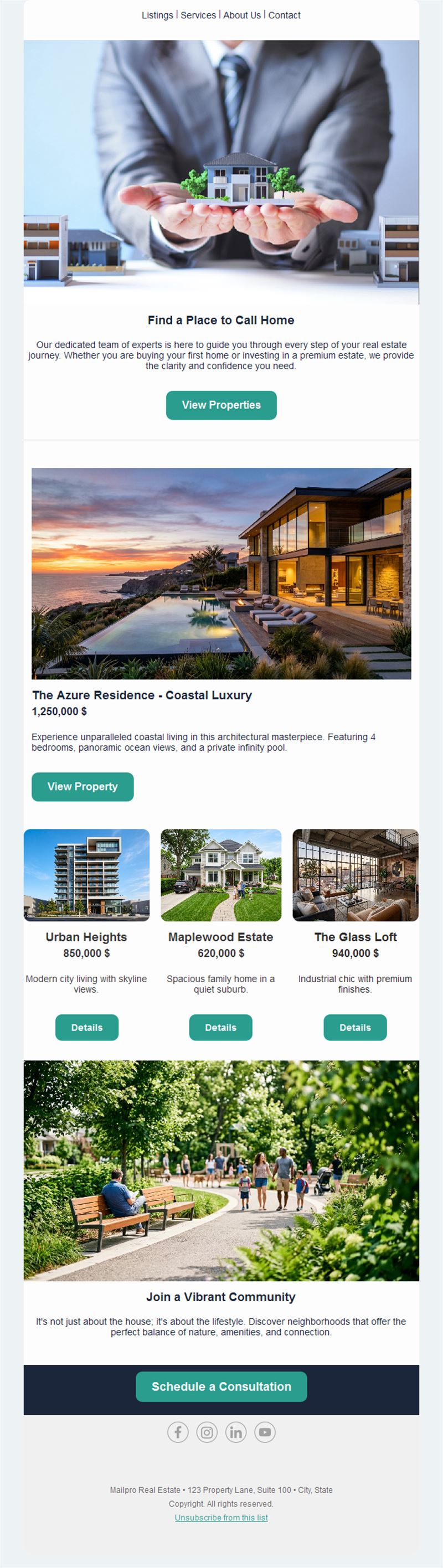 Real estate property listings newsletter
