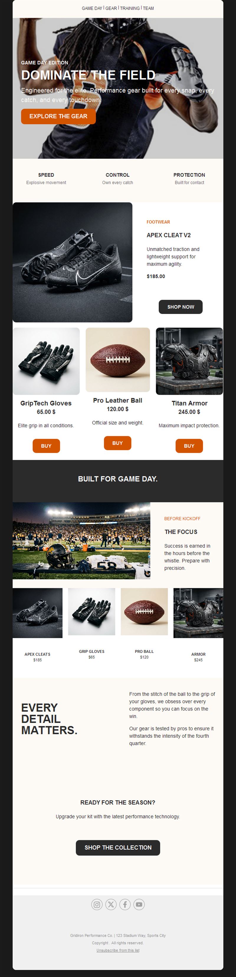 Football gear shop email template