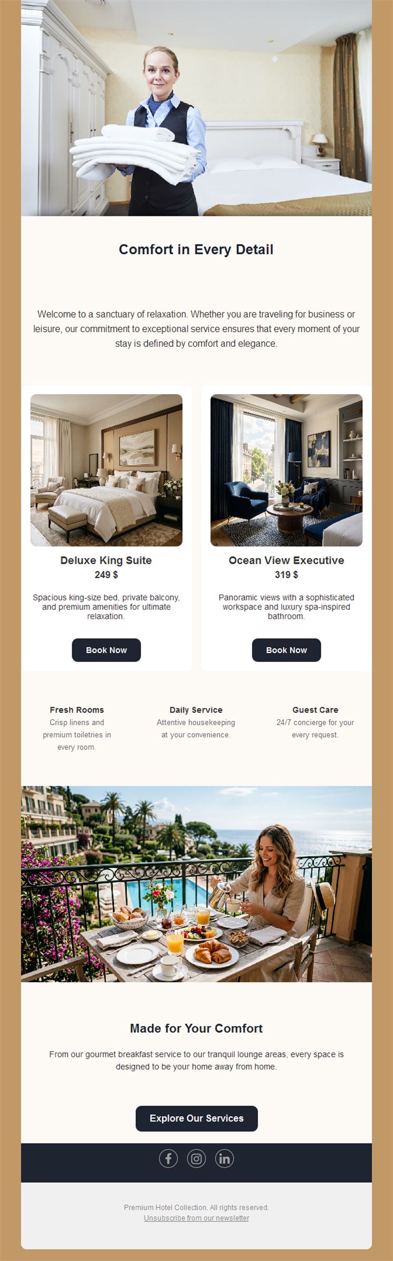 Hotel comfort and service email template