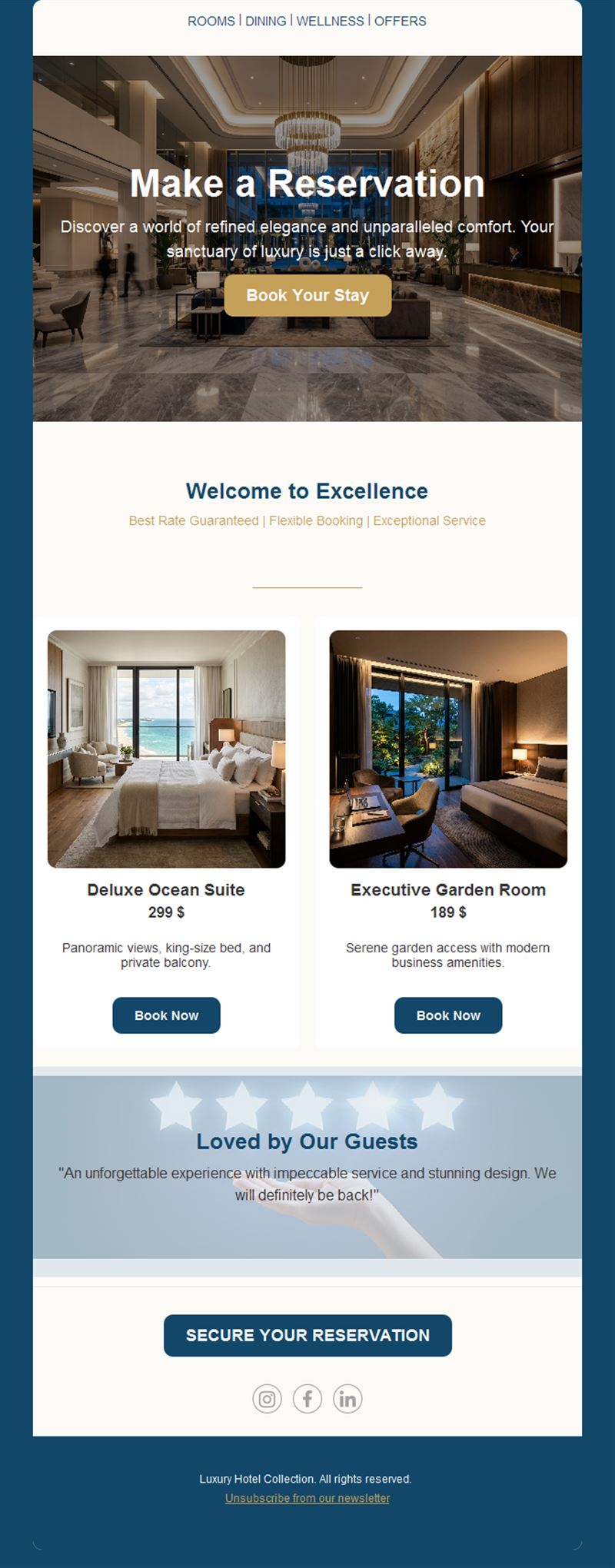Hotel reservation email with reviews