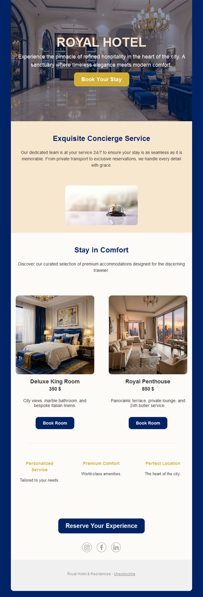 Royal hotel concierge email template