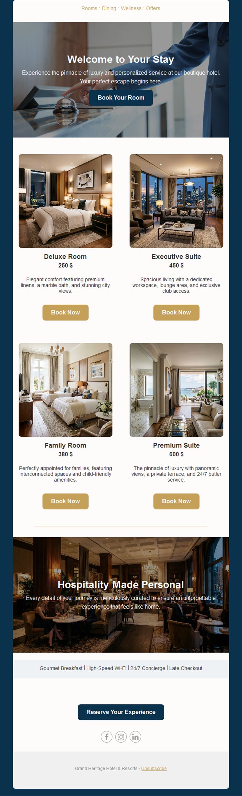 Boutique hotel rooms and prices email