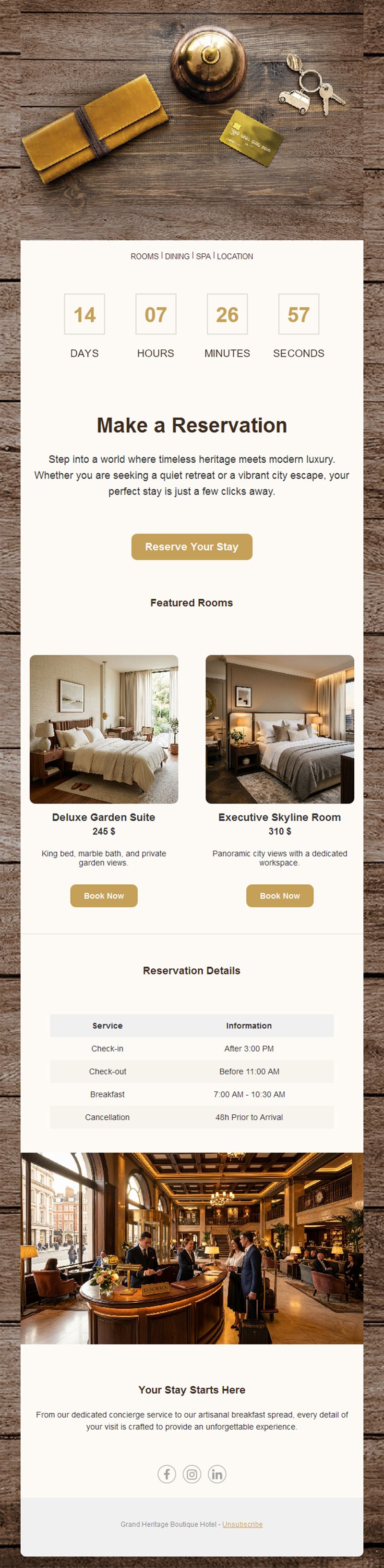 Hotel booking email with countdown