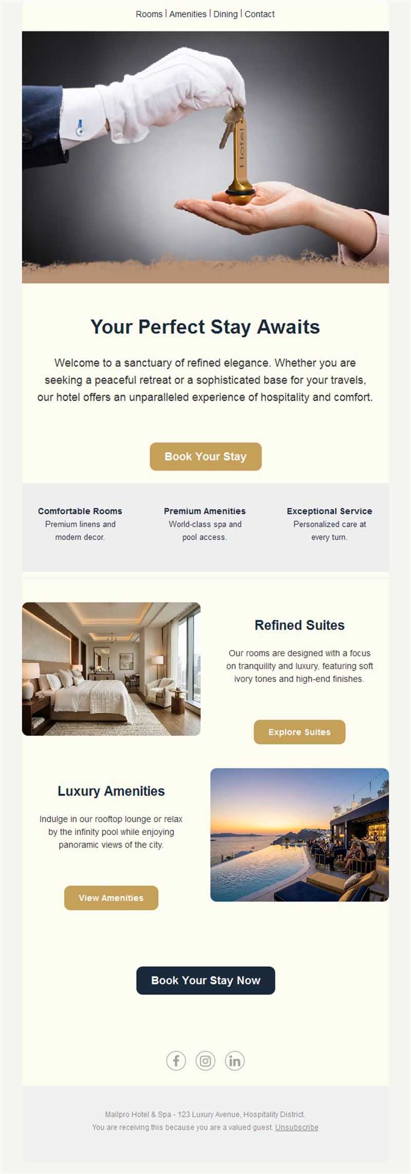 Luxury hotel suites and amenities email