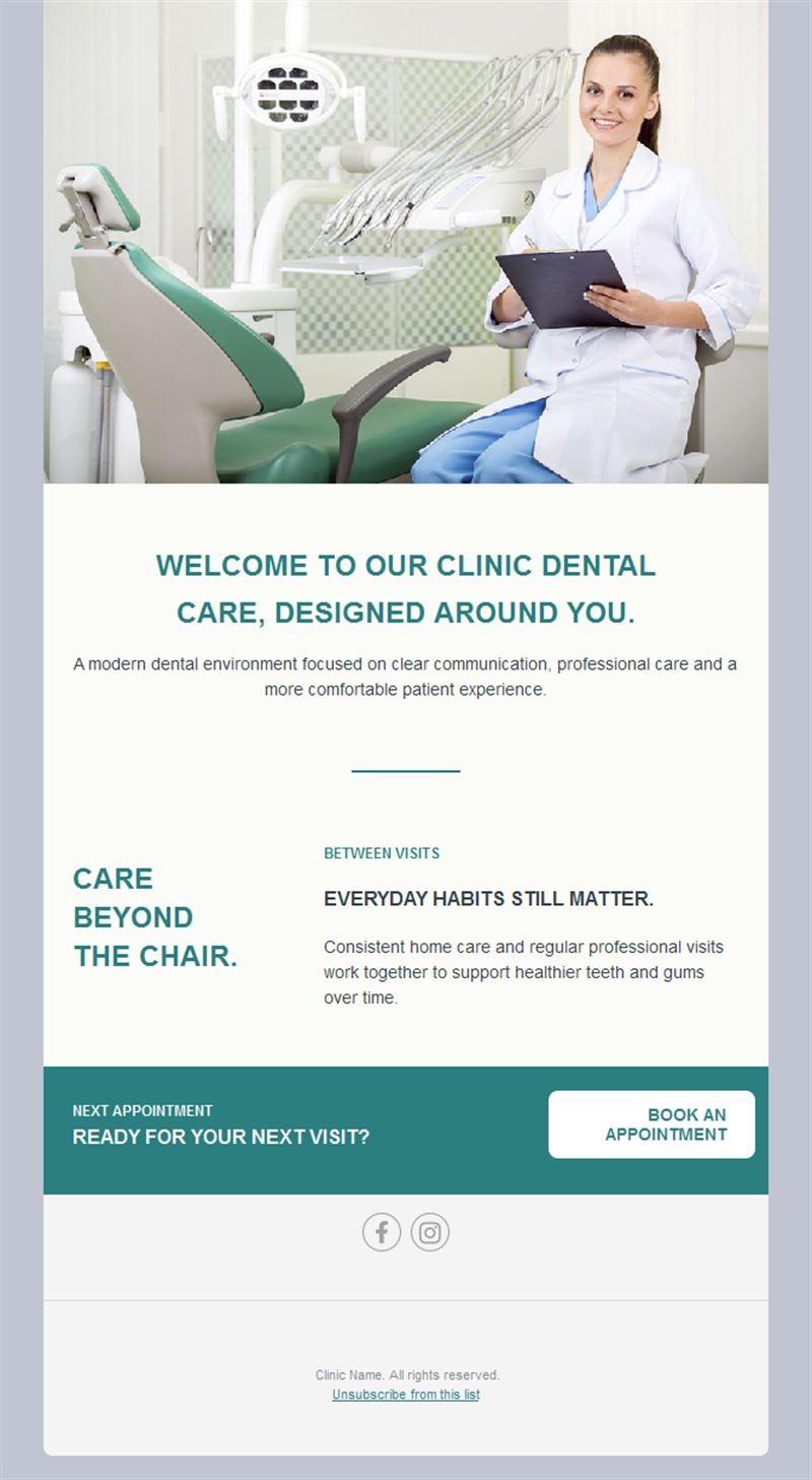 Dental clinic welcome email template