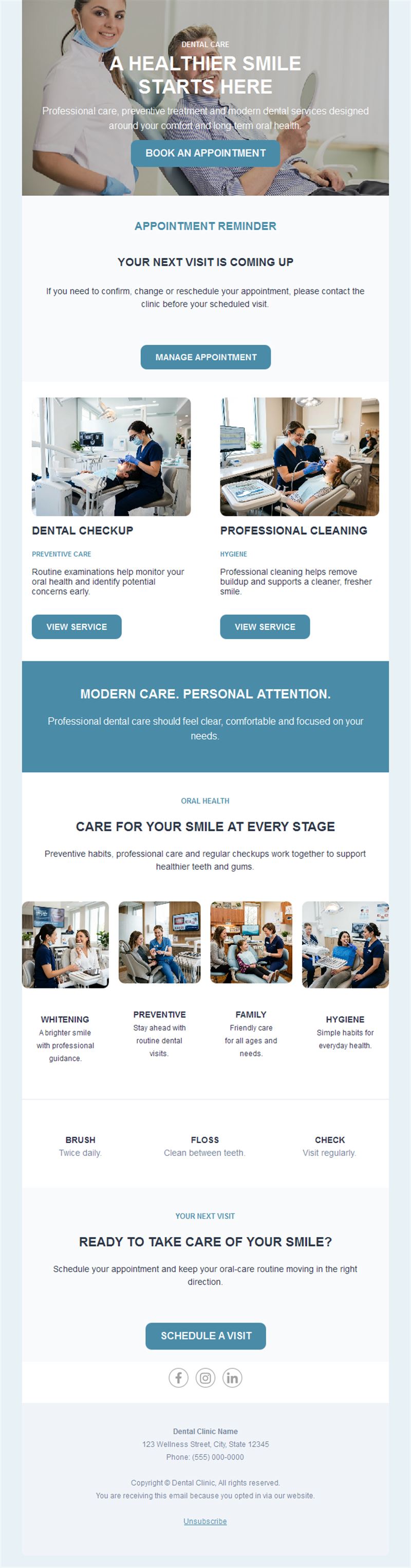 Dental appointment reminder email template