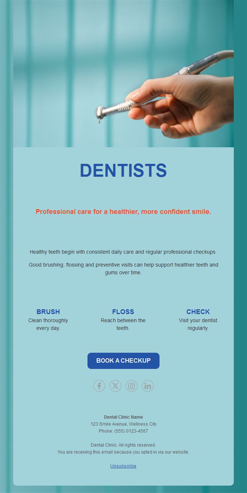 Turquoise dentist checkup email template