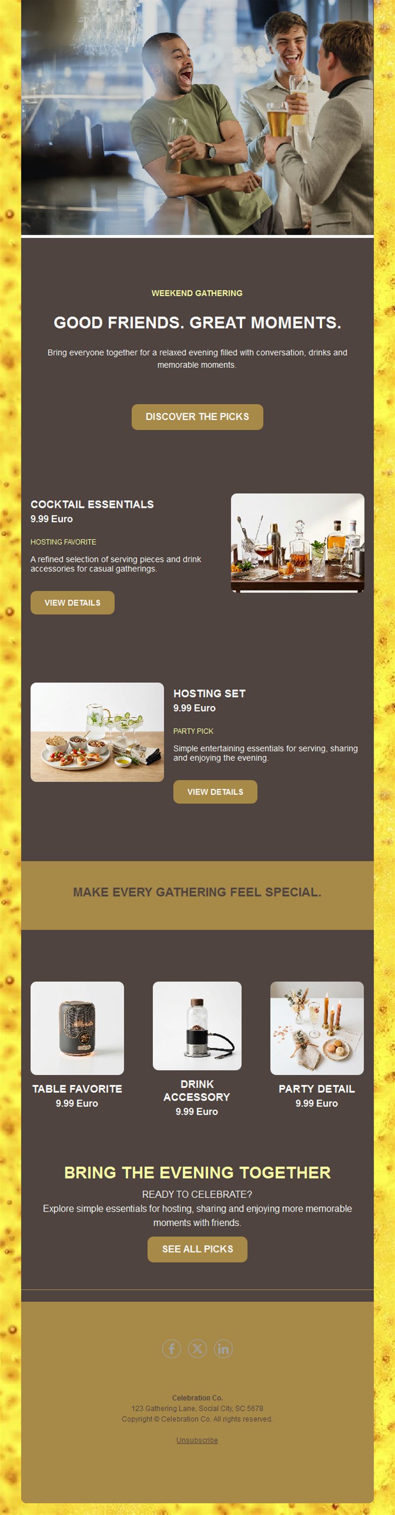 Drinks and hosting shop email template