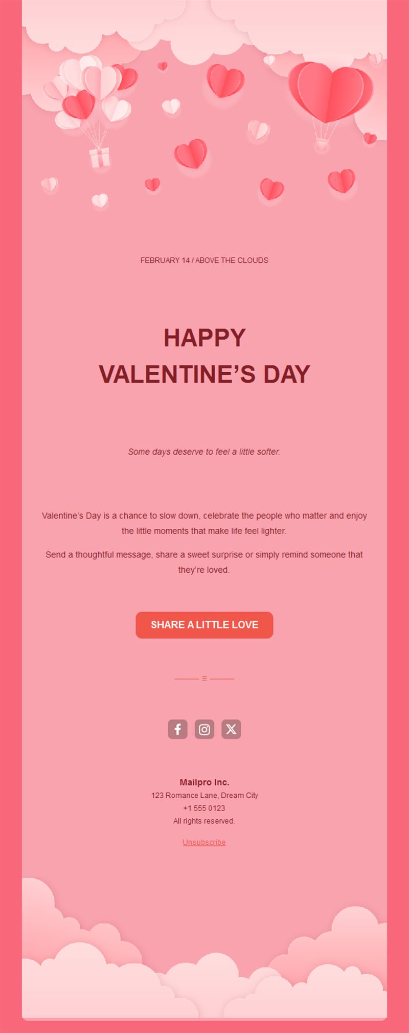 Pink clouds Valentine's Day email