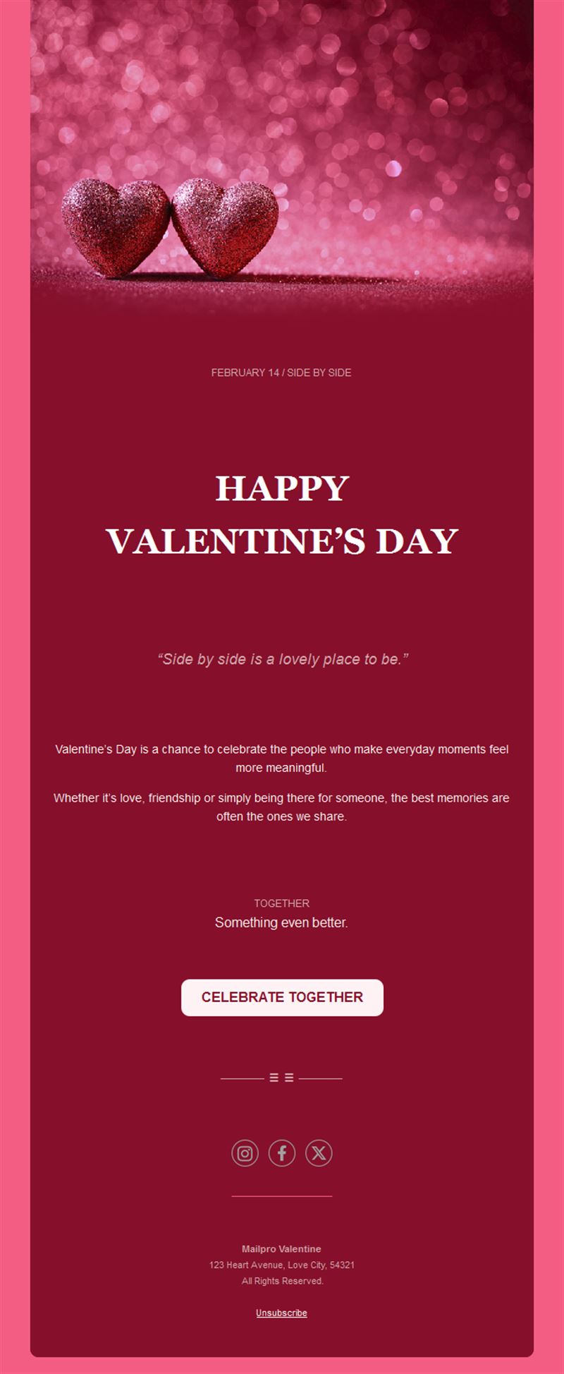 Glitter hearts Valentine's Day email