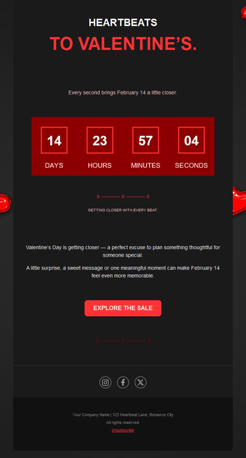 Black Valentine's sale countdown email