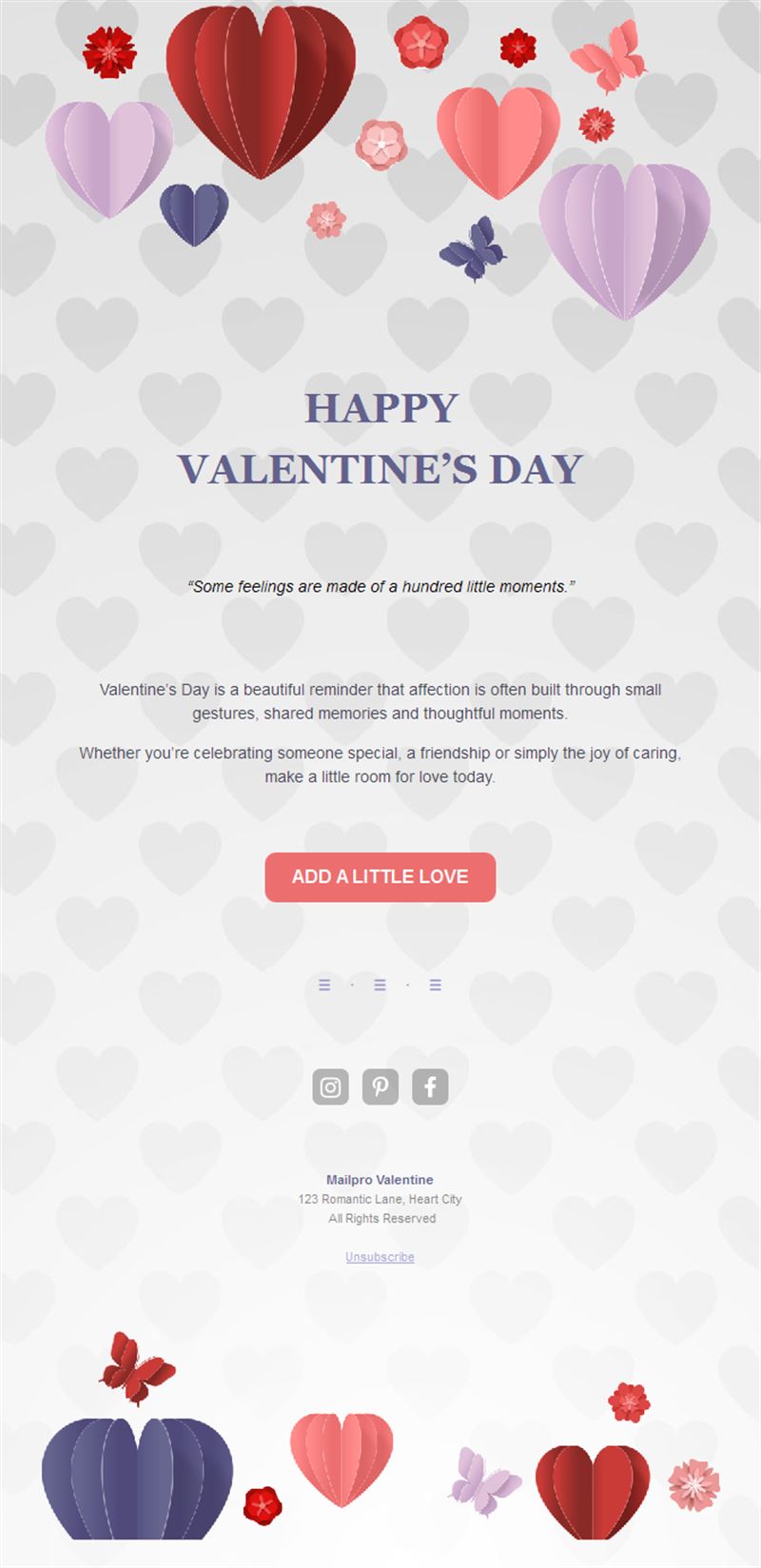 Lilac paper hearts Valentine's email