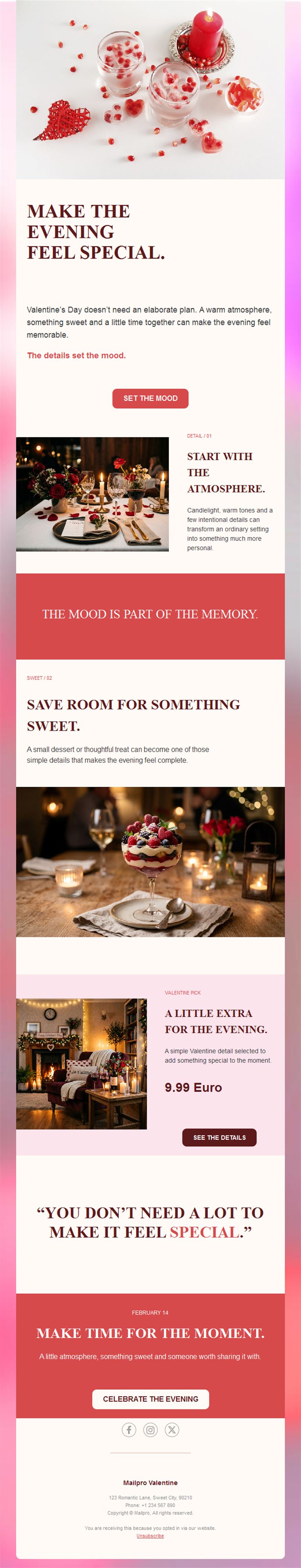 Romantic dinner Valentine's newsletter