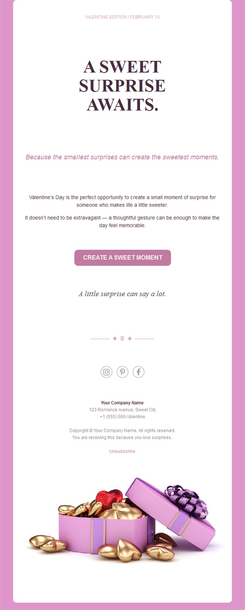 Sweet surprise Valentine's Day email