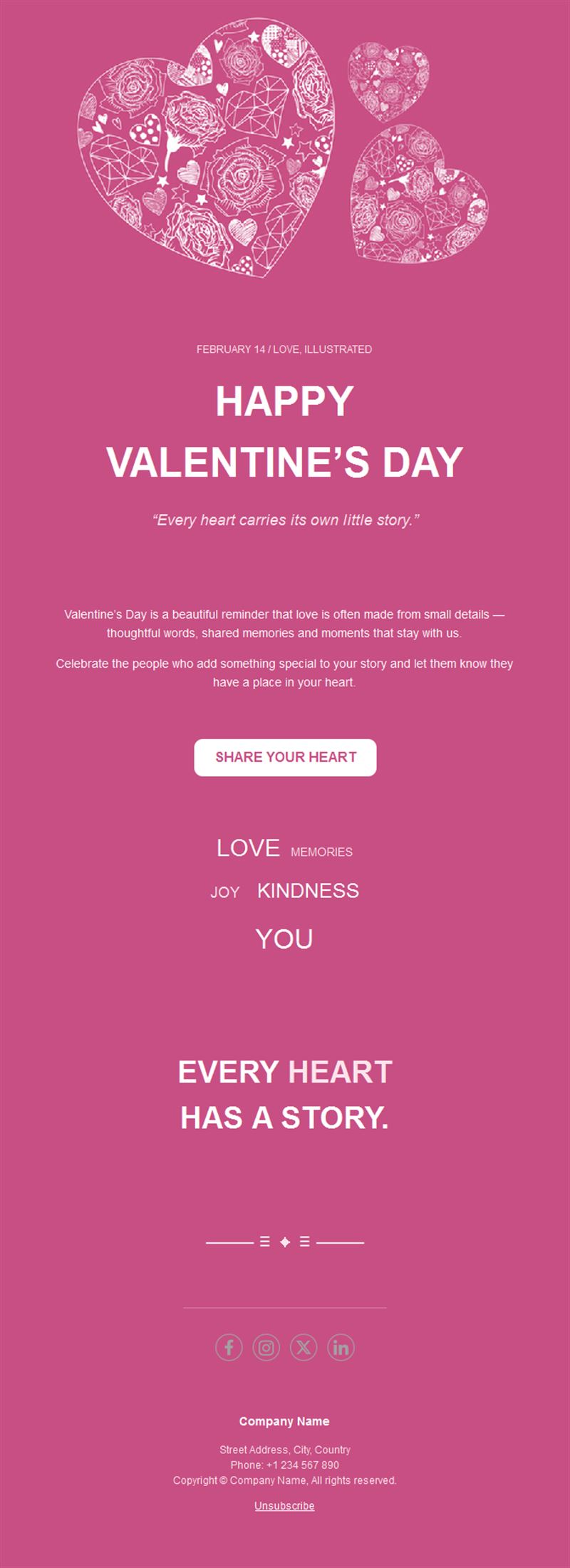 Lace hearts pink Valentine's Day email