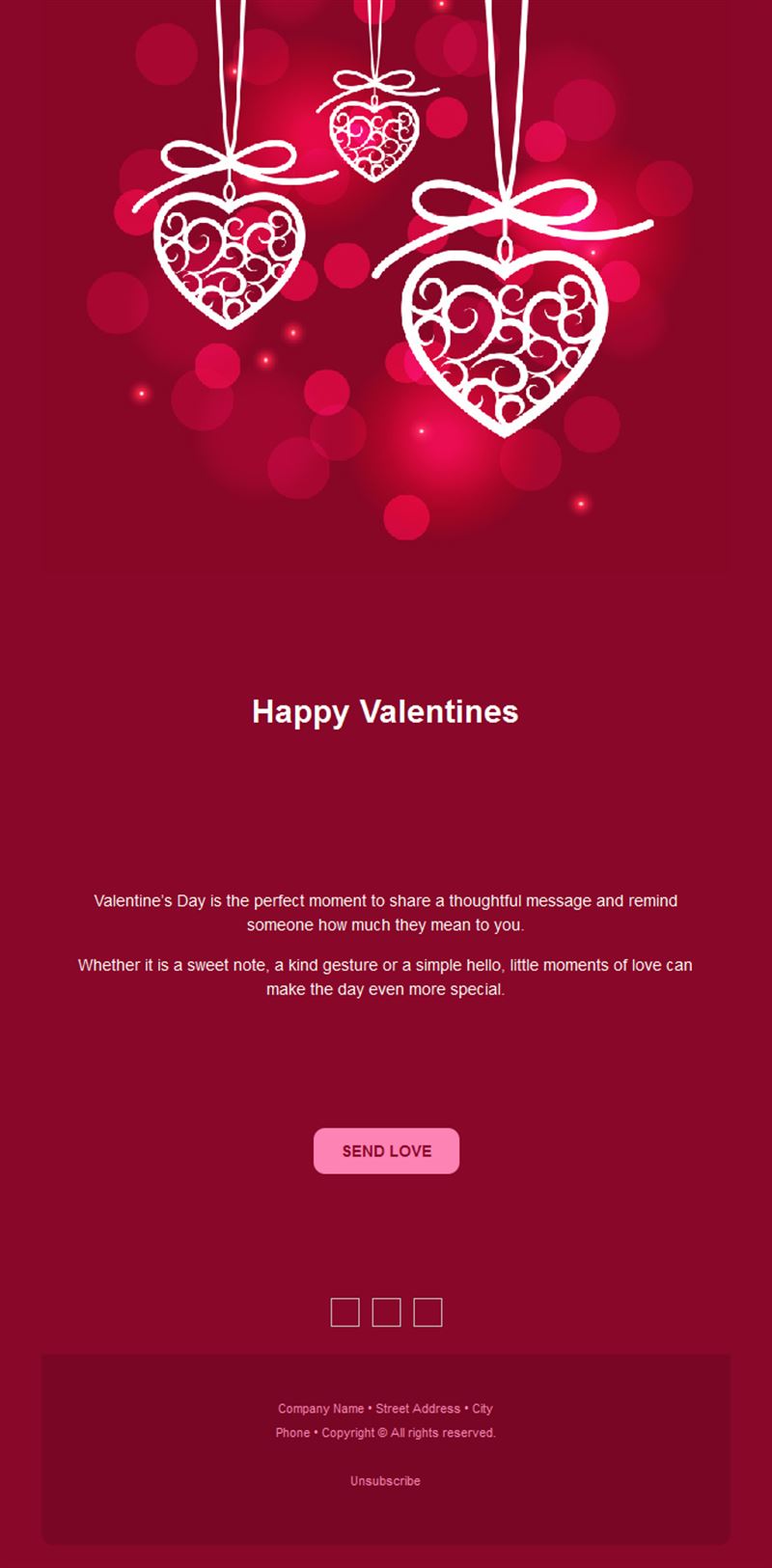 Burgundy hanging hearts Valentine's email