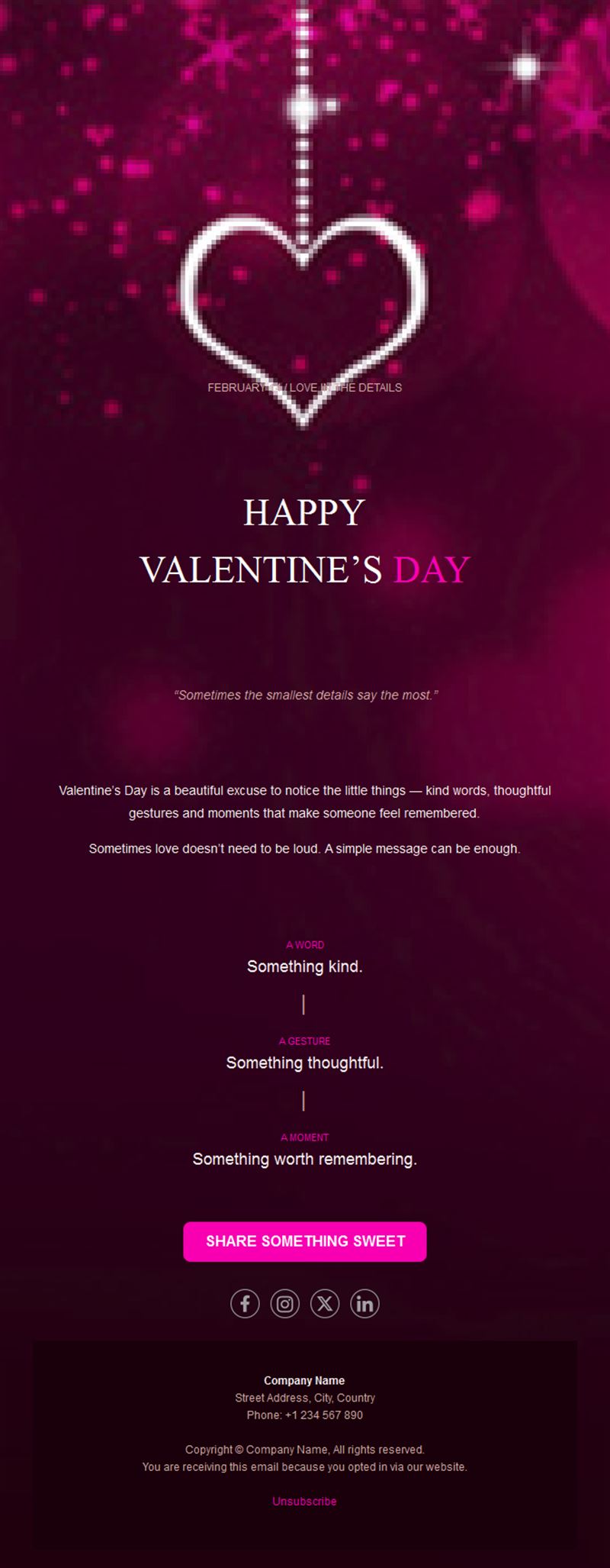 Magenta sparkle Valentine's Day email