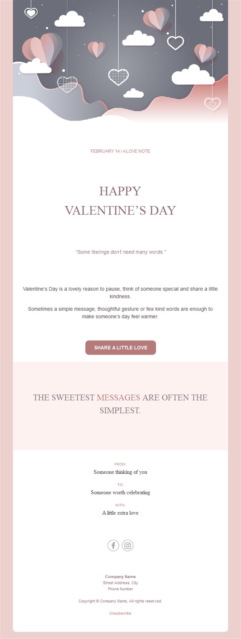 Grey and pink Valentine's love note email