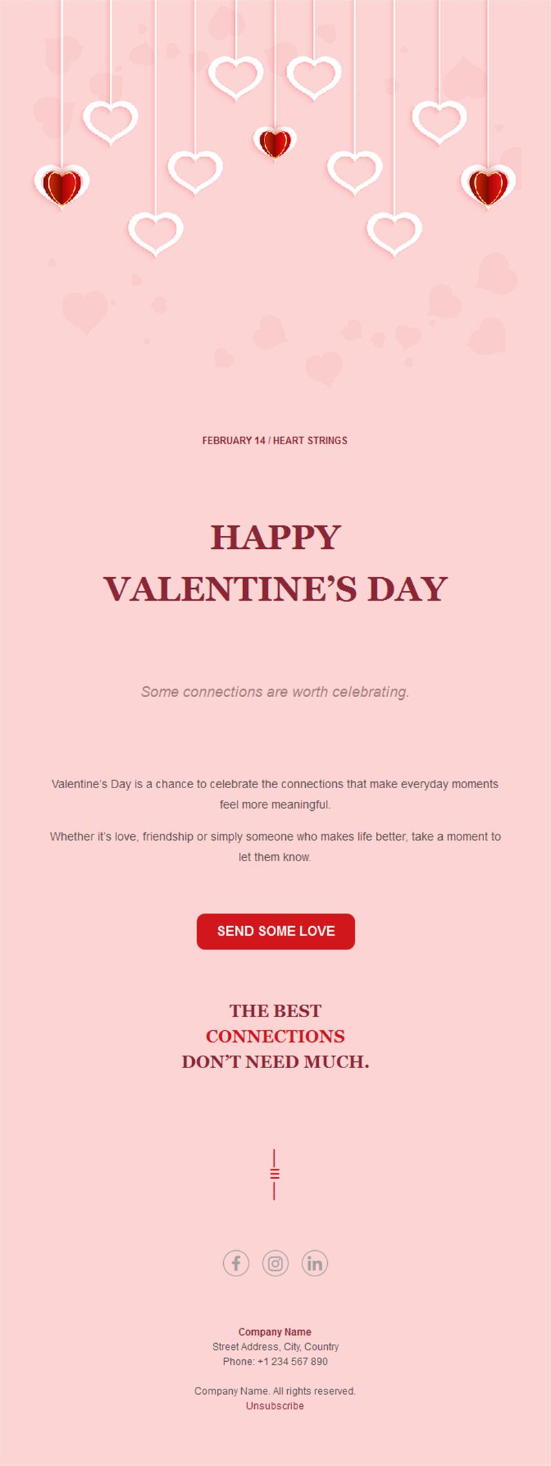 Hanging hearts Valentine's Day email