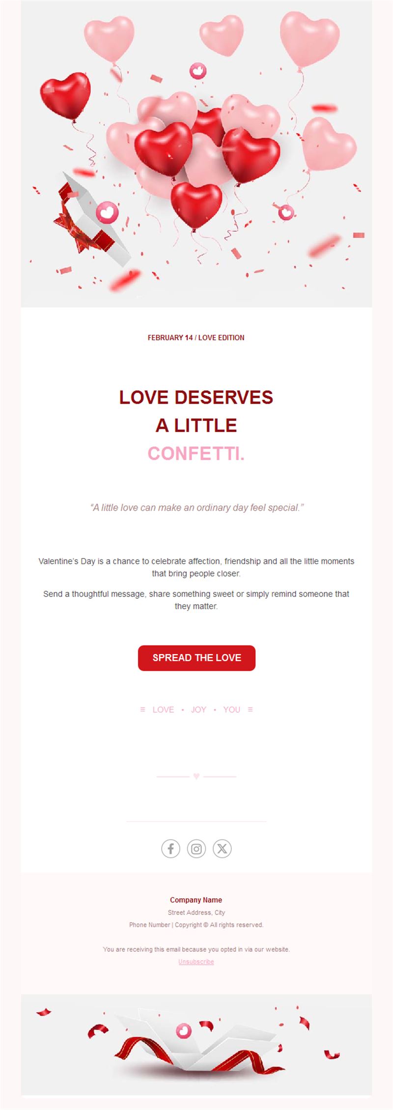 Heart balloons Valentine's Day email