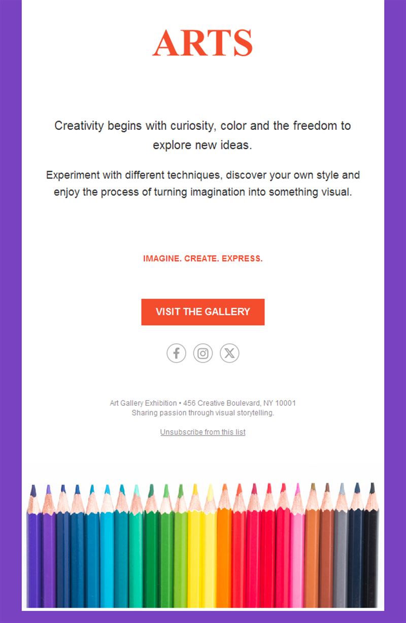 Colorful art gallery email template