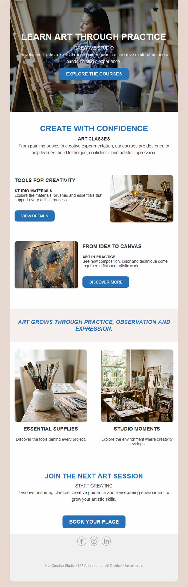 Art classes and supplies newsletter