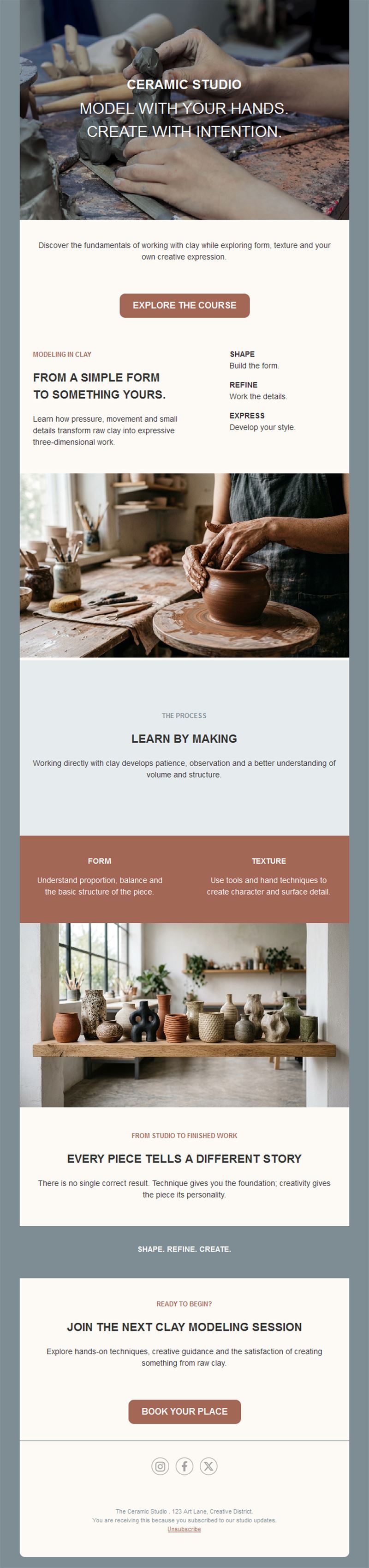 Ceramics and pottery course email template