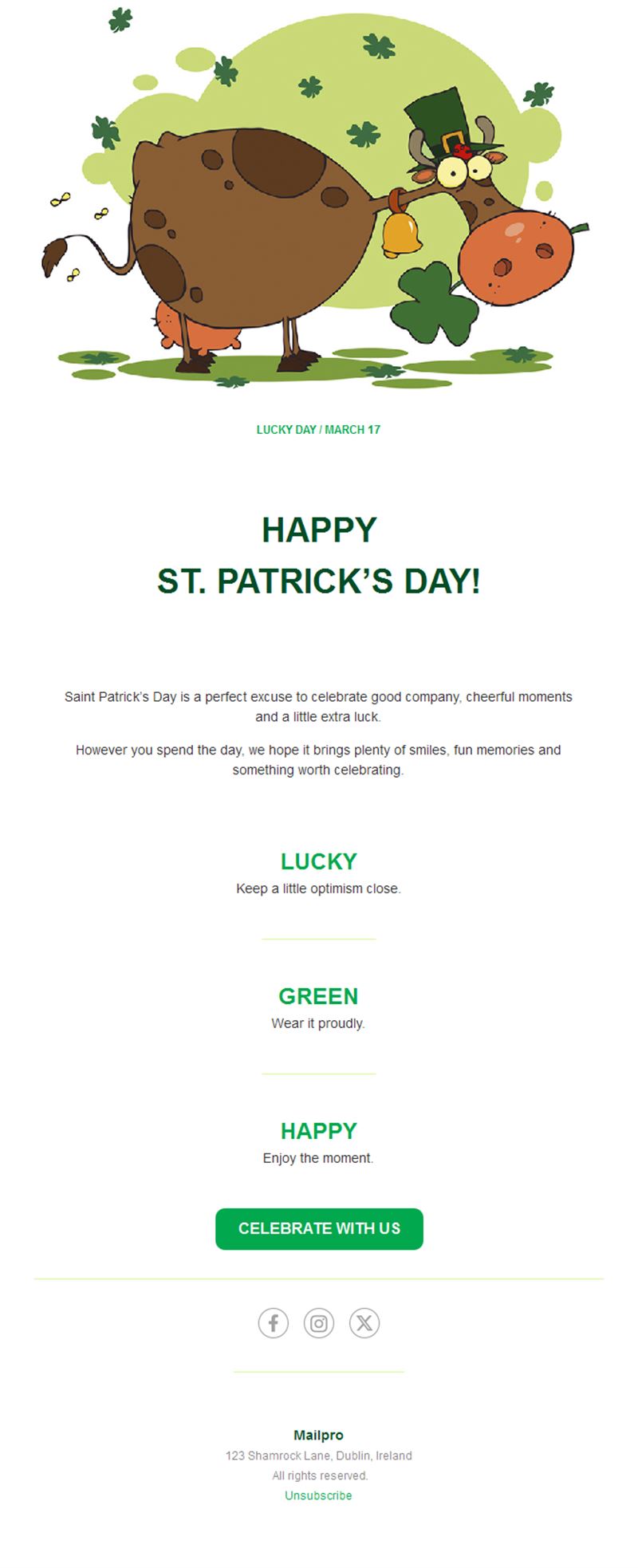 Fun cartoon St. Patrick's Day email