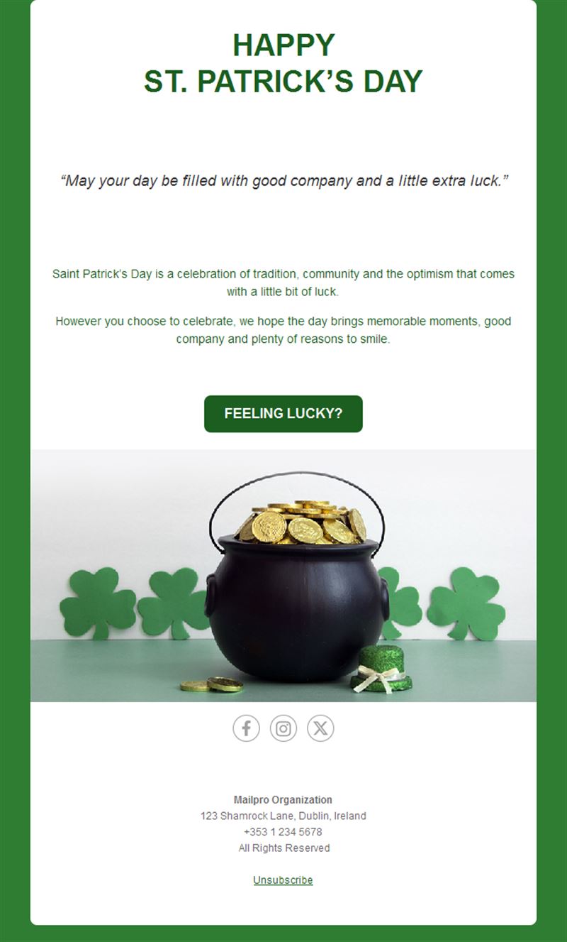 Pot of gold St. Patrick's Day email
