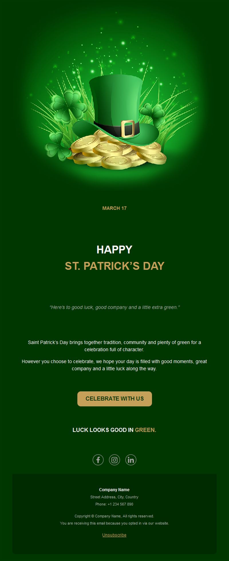 Leprechaun hat St. Patrick's Day email