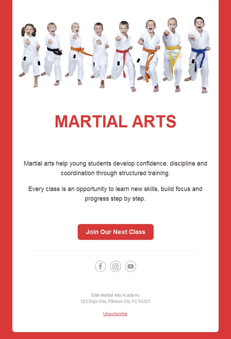 Kids karate classes email template