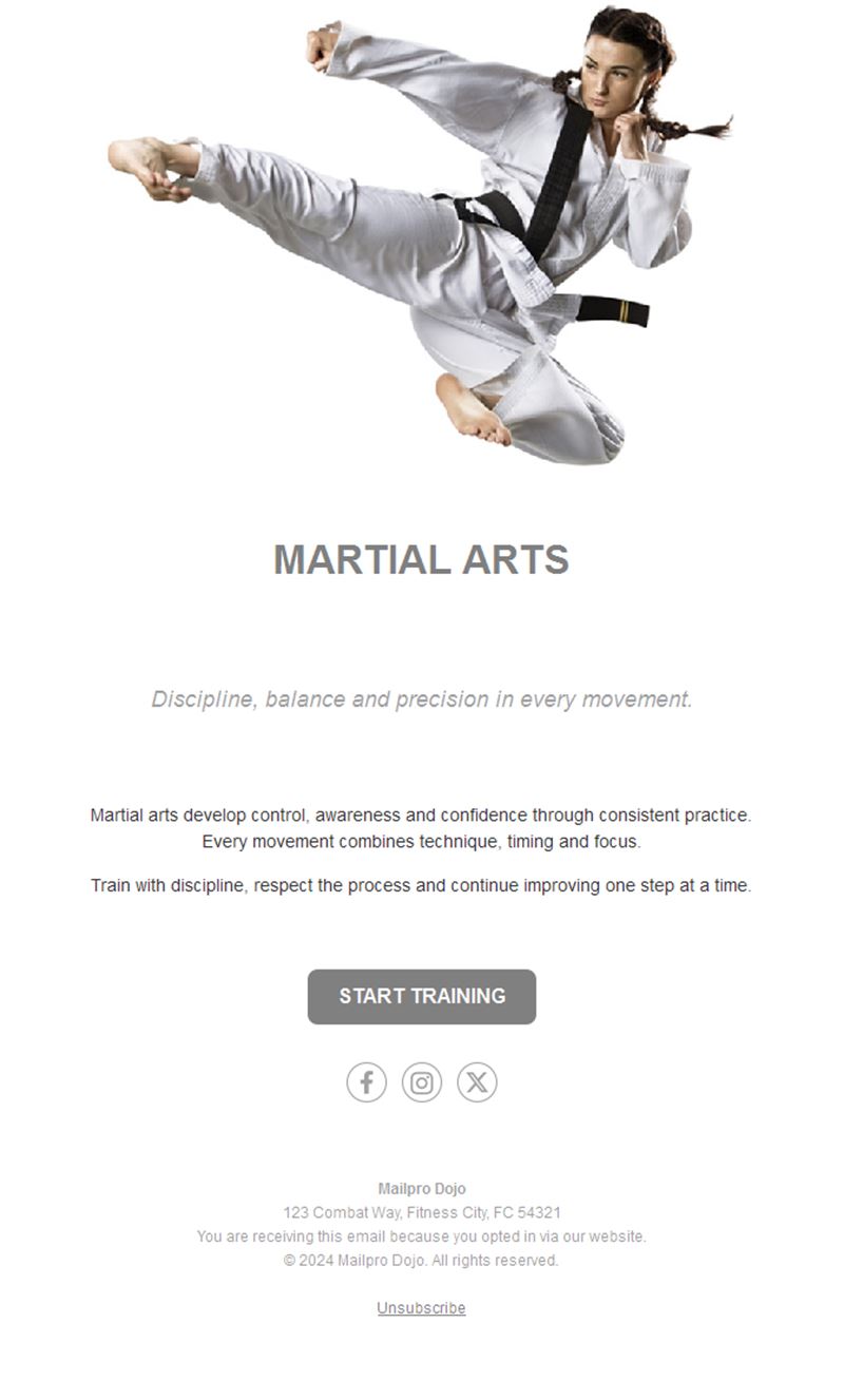 White karate dojo email template
