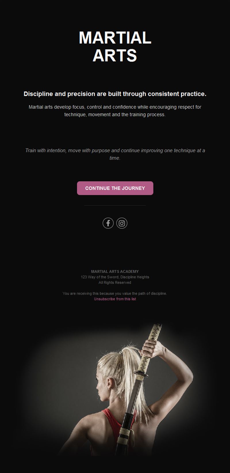 Martial arts email with katana