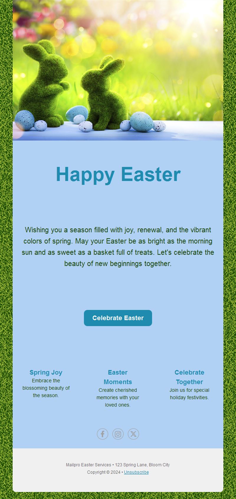Easter bunny greetings email template