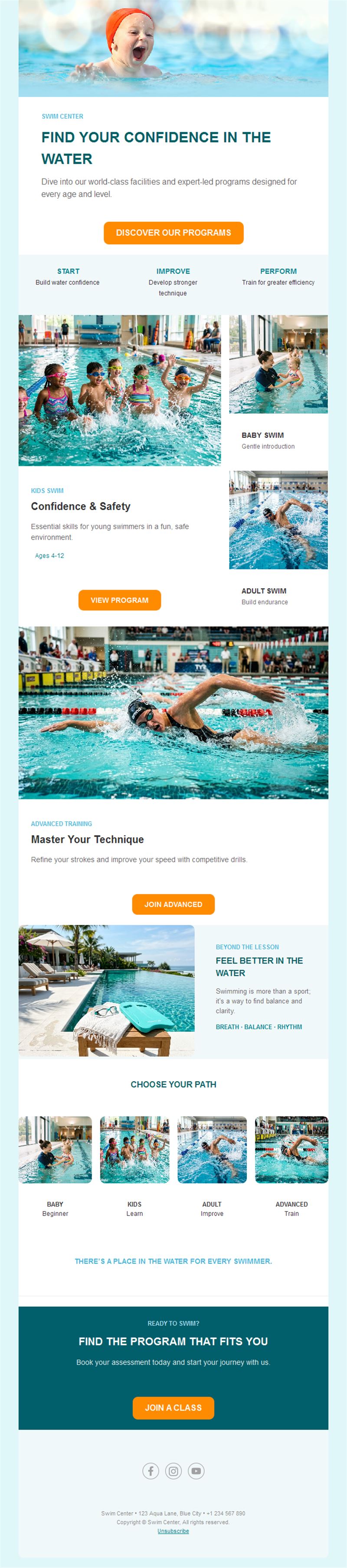 Swim center programs newsletter