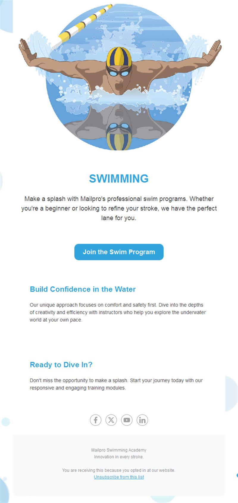 Swim school programs email template