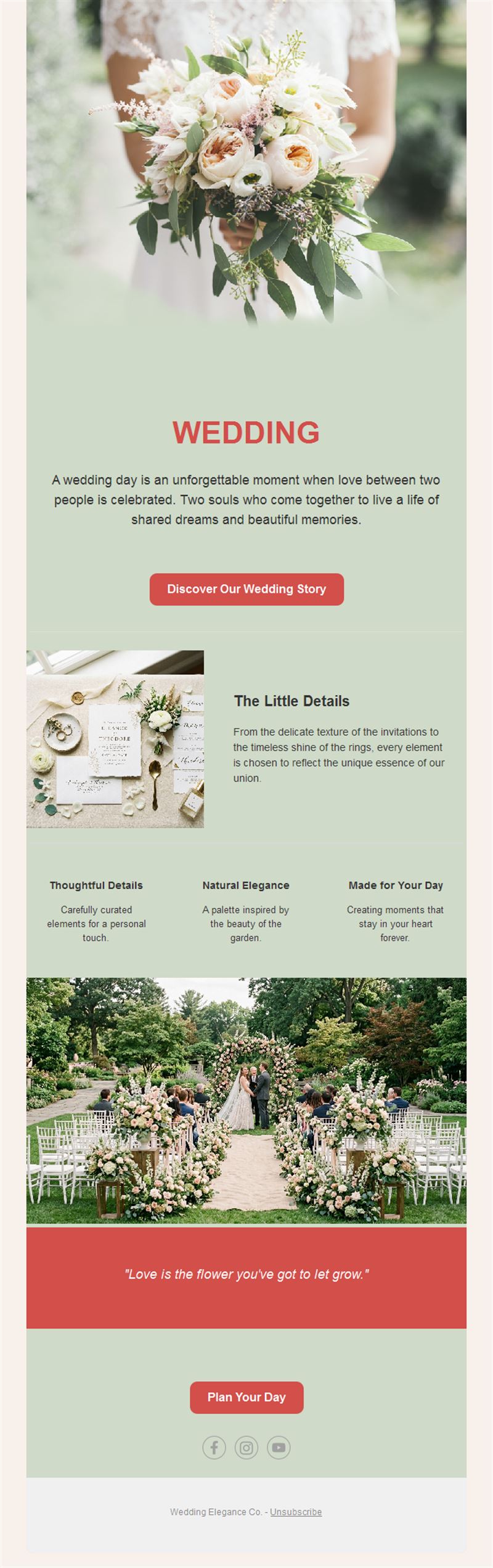 Wedding story email with bouquet