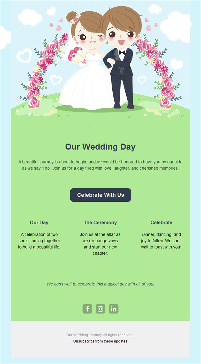 Cartoon couple wedding announcement