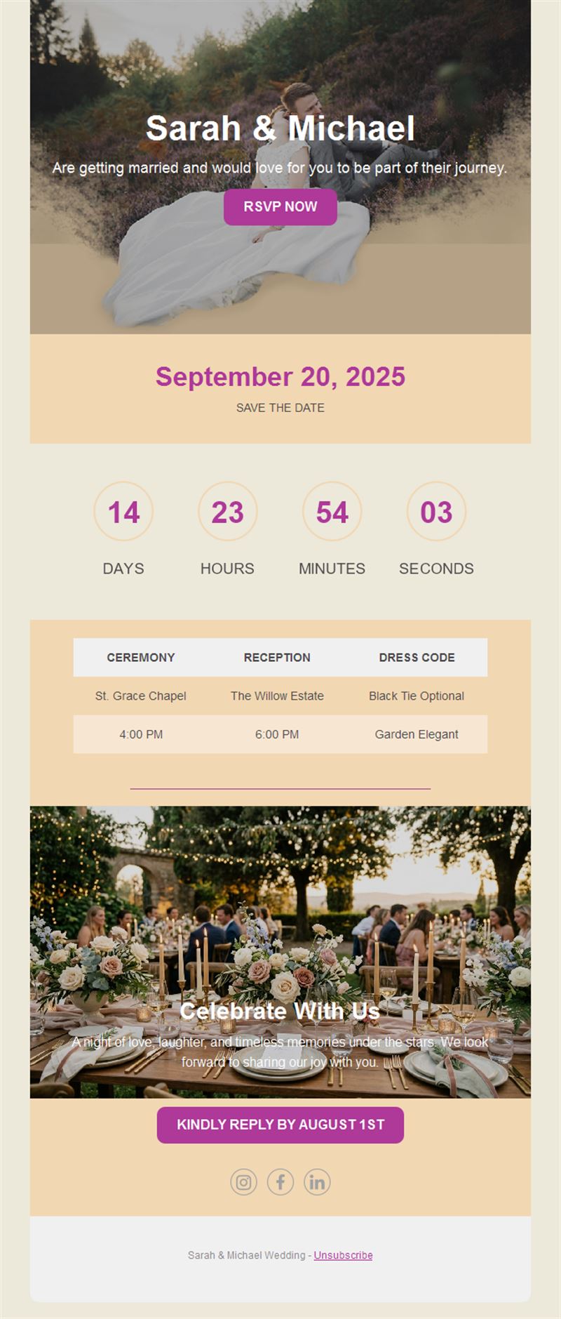 Save the date wedding invitation email